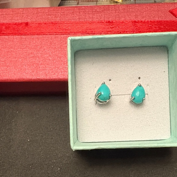 925 Silver Rhodium Plated Turquoise Sleeping Beauty  Teardrop Earrings - Picture 3 of 9